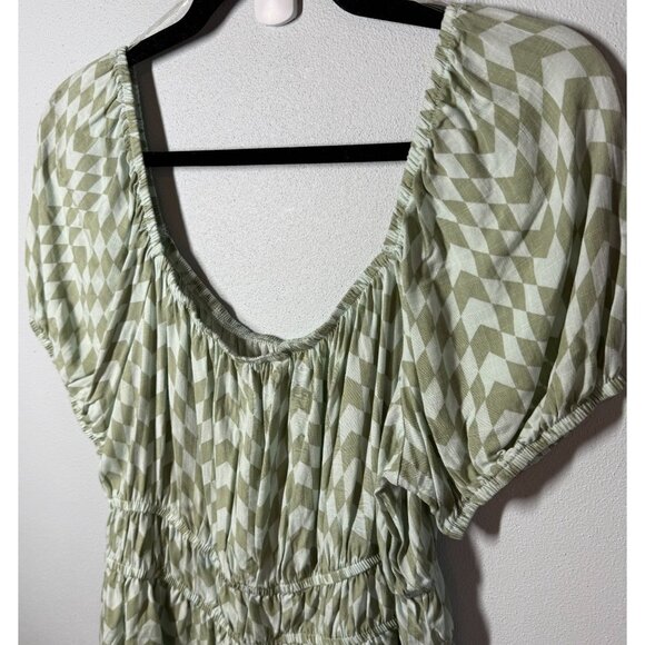 SO Womens Green Checkered Ruffle Double Cinched Waist Top XL Peasant Cottagecore - Picture 4 of 13
